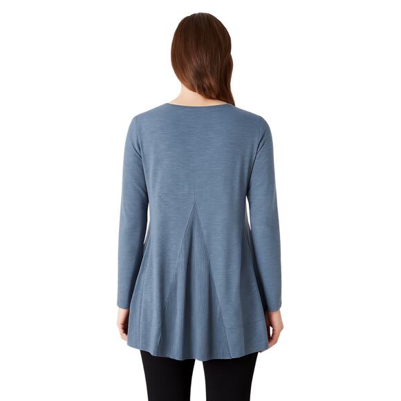 Chico's Blue Long Sleeve Slub Knit Tunic With Ribbed Back Panels, Size 2 (Large) - Picture 3 of 9
